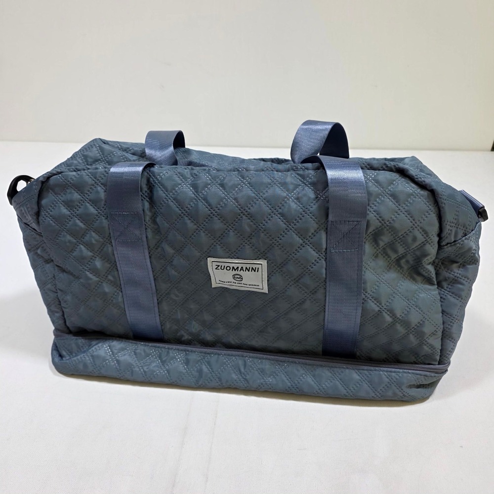 ZUOMANNI Duffel Bag Large Blue Quilted Travel Weekender Gym Carry On